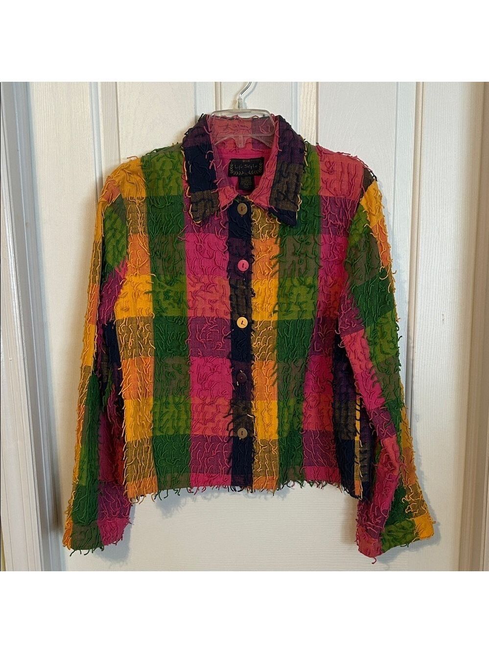 Life Style vintage Colorful Plaid Women's Jacket. Size L.